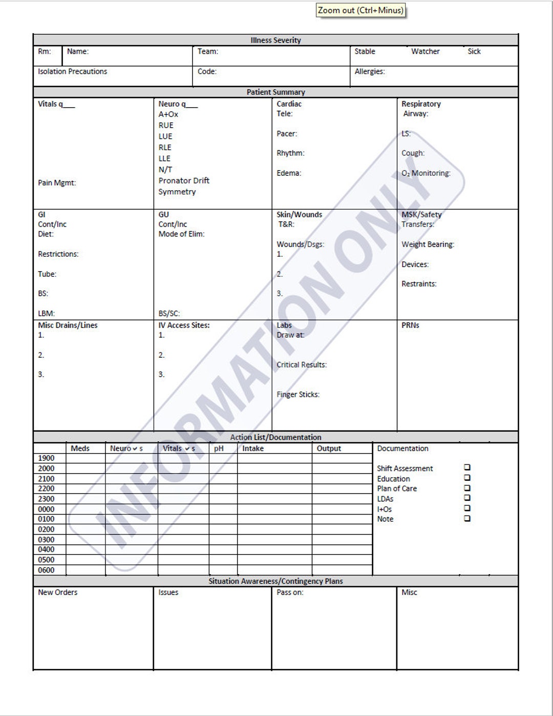 1 Patient Report Sheet IPASS Format Nights Etsy