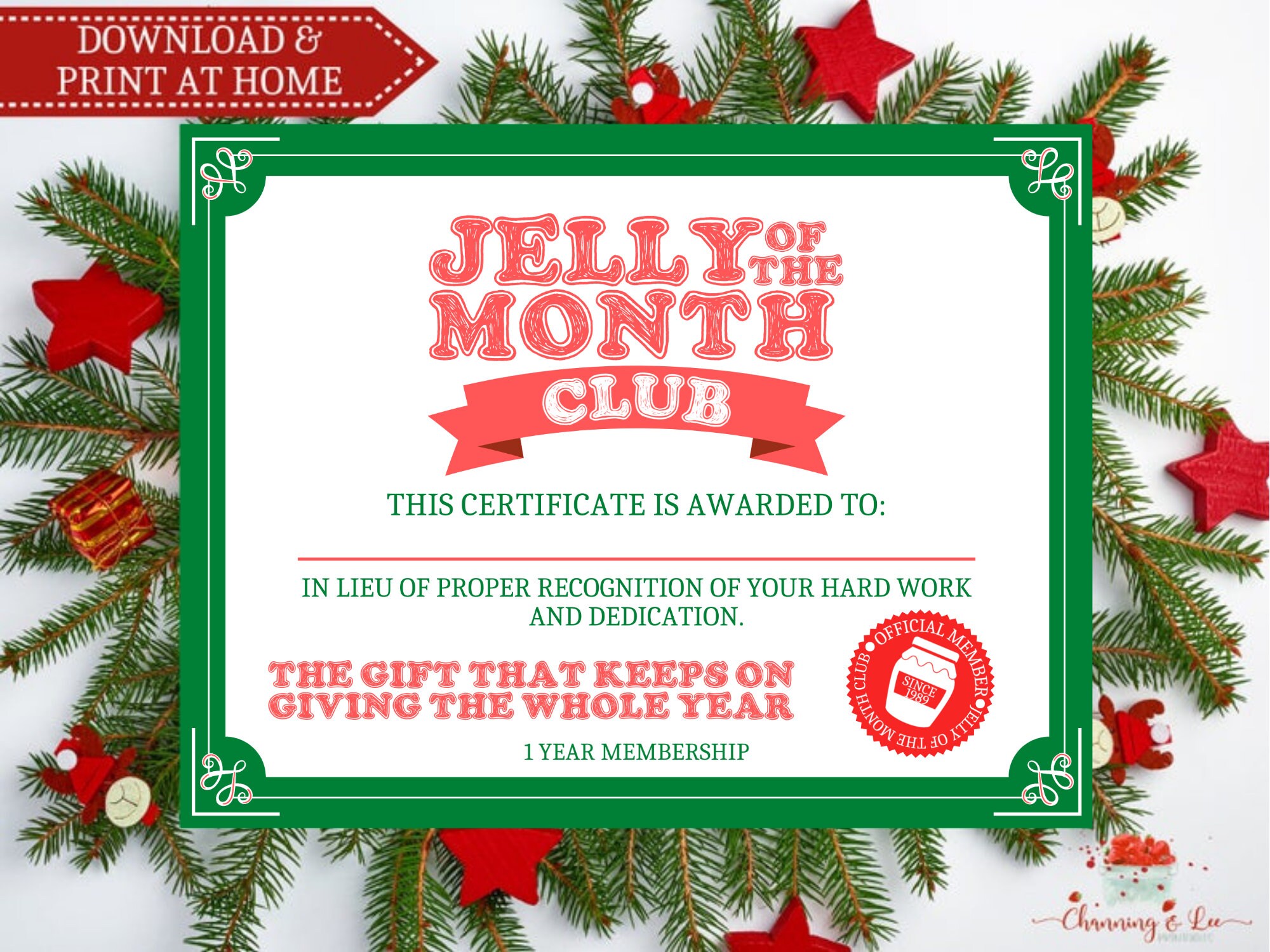 Jelly Of The Month Club Certificate Free Printable Printable Word 