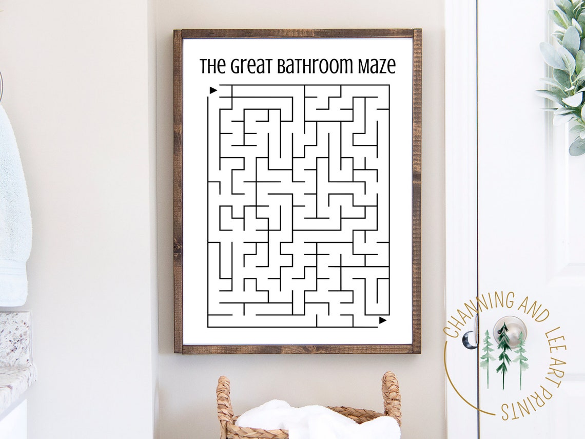 Bathroom Wall Decor / Bathroom Wall Art / Word Search / Maze / Etsy
