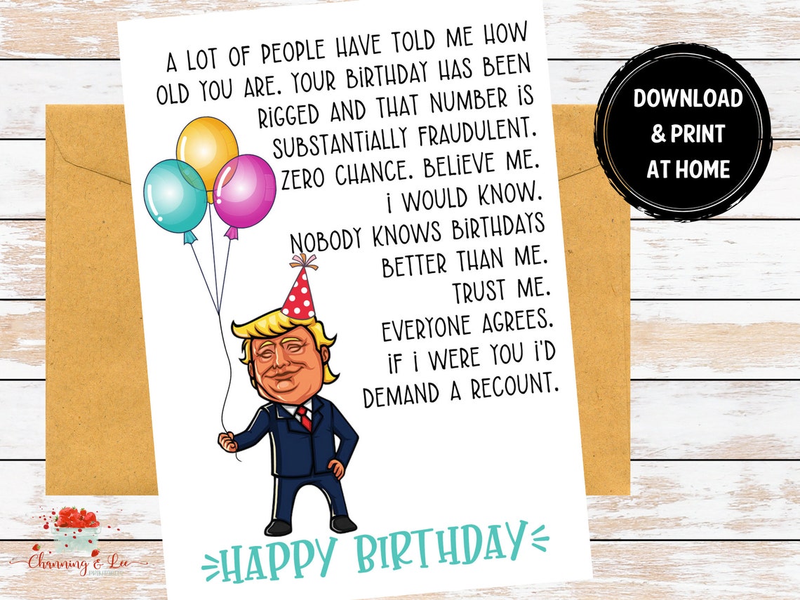 Trump Birthday Card / Birthday Card / Trump / Happy Birthday / Etsy