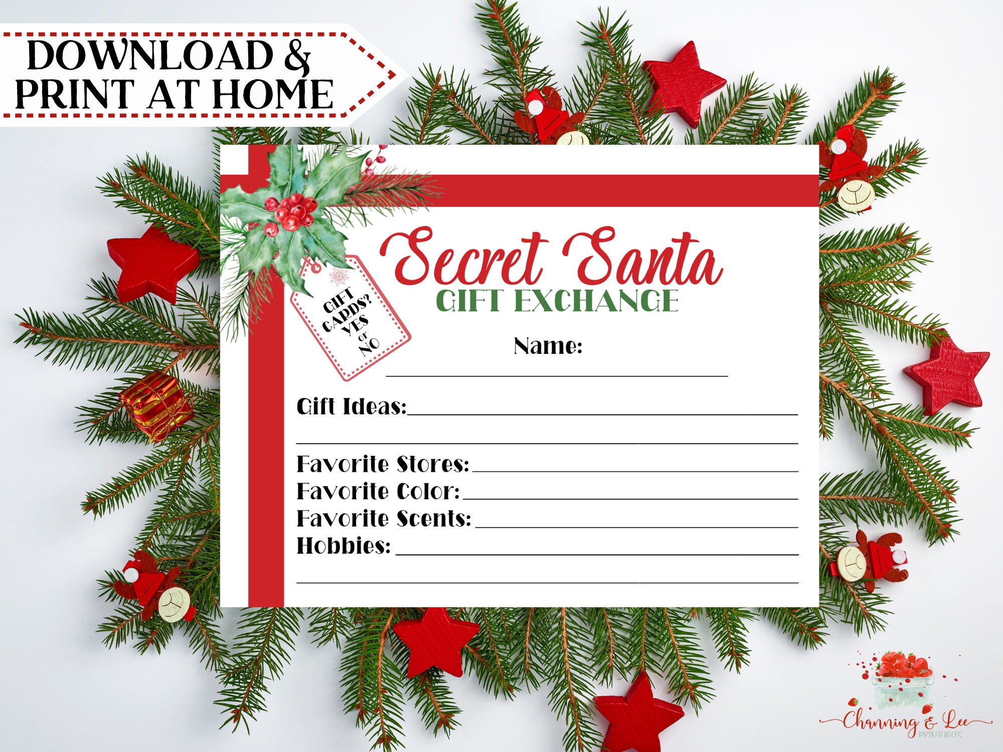Secret Santa Gift Exchange PRINTABLE / Christmas Gifts / Gifts | Etsy