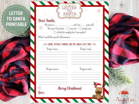 Letter to Santa PRINTABLE / Kids Letter to Santa / Santa