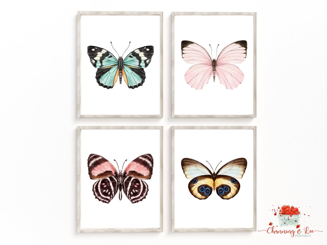 Set of 4 Butterfly Prints / Bedroom Decor / Art Prints / Etsy Hong Kong
