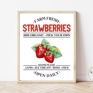 Strawberry Decor / Kitchen Decor / Strawberry Wall Art / Farmhouse Decor / Kitchen Wall Art / Strawberry Print / Signs / PRINTABLE Wall Art