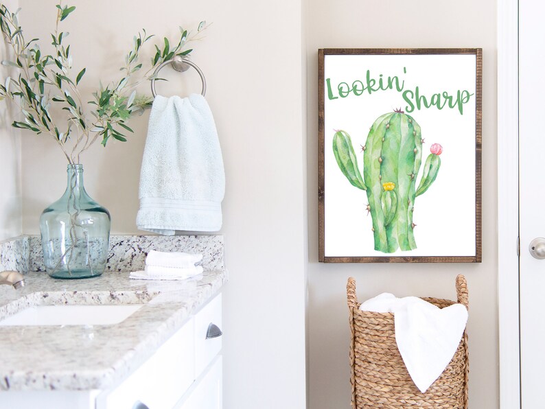 Bathroom Wall Decor / Cactus Print / Cactus / Succulent / Etsy