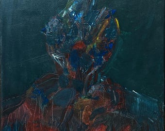 抽象肖像画、アクリル画、キャンバス、オリジナル作品、現代壁掛けアート、アーティストによるサイン入り