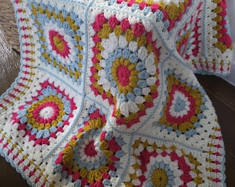 Spring Flora Crochet Blanket Pattern: Advanced Beginner Granny Square Design (UK/US Terms)