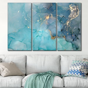 Teal marble canvas wall art Turquoise and gold (yellow) marble wall art Abstract canvas print Marble wall art Teal abstract wall art