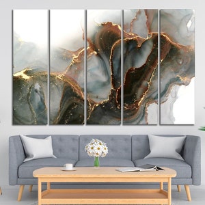 Abstract green canvas wall art Dark green marble canvas print Green and yellow (gold) marble wall art