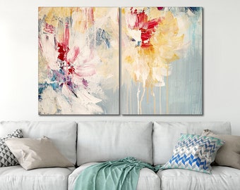 Floral abstract canvas wall art Oil painting on canvas print Contemporary art Abstract flowers wall art Abstract poster Modern wall art