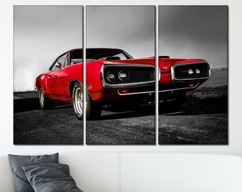 Classic red car wall Auto decor art canvas  Red and black canvas