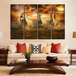 White horses wall art Horse canvas art Wild running horses print art