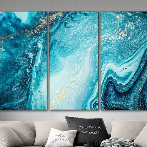 Abstract Print Blue Gold Marble Wall Art Abstract Canvas Art Etsy