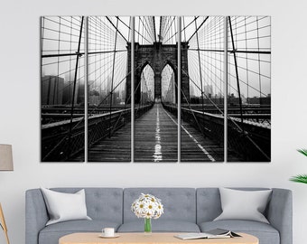 Brooklyn Bridge canvas wall art Black white print  New York wall art Manhattan canvas New York canvas print Bridge wall art