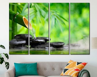 Green Zen stones bamboo wall art SPA canvas print Zen and bamboo canvas Zen stones canvas art Zen wall art