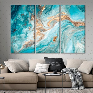 Abstract blured marble wall art Turquoise and yellow (gold) canvas wall art Abstract wall art Marble wall art Turquoise mixed canvas