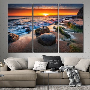 Beach canvas wall art Sea beach print art Coast canvas print Beach sunset wall art Sunset canvas Coastal canvas print