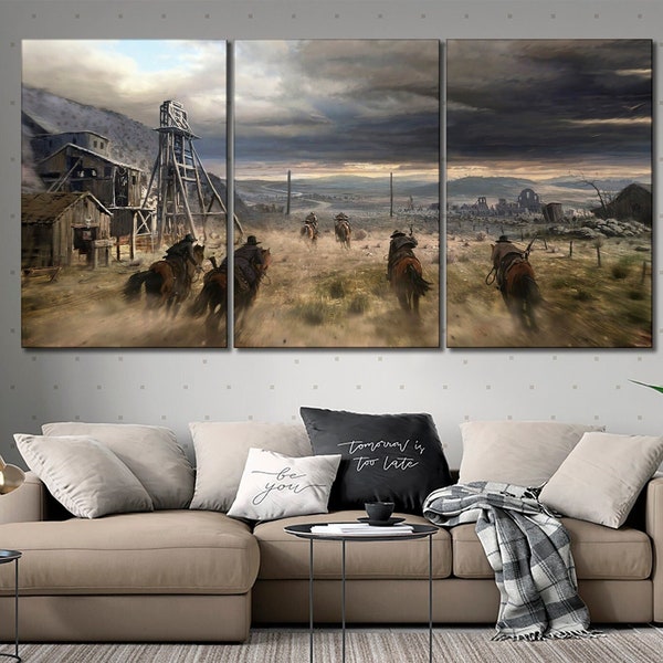 Wild west canvas wall art Cowboys canvas print Country home decor Saloon wall art Large canvas wall art