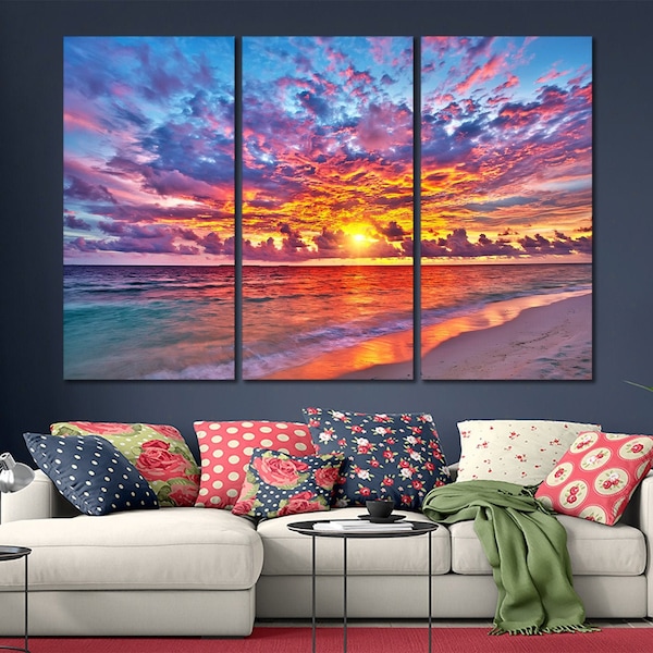 Ocean beach canvas wall art Beach canvas wall art Sunset canvas Beach sunset wall art Ocean sunset canvas wall Sunset beach wall art large