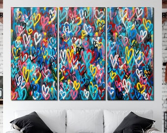 Hearts canvas wall art Graffiti wall art Love canvas print Mural hearts canvas Graffiti wall art canvas