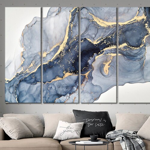 Abstract Painting Modern Wall Art Marble Canvas Print Blue Etsy