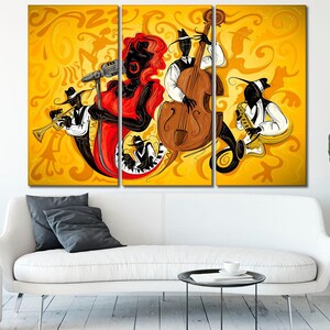 Jazz wall art Abstract music canvas print Jazz band art Contemporary art Music wall art Abstract modern artwork Jazz yellow print art
