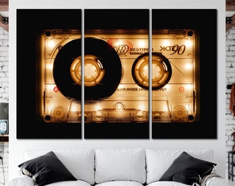 Music wall art Shining audio cassette, Retro music canvas Audio cassette canvas print Musical abstract canvas wall art