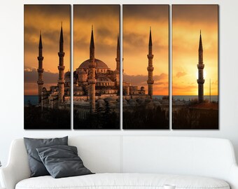 Blue Mosque canvas wall art Sultan Ahmed mosque canvas print Sunset wall art Mosque at sunset canvas art Istanbul wall art Islamic canvas