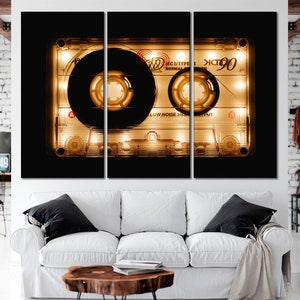 Music wall art Shining audio cassette, Retro music canvas Audio cassette canvas print Musical abstract canvas wall art
