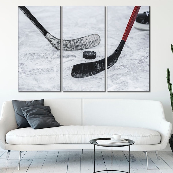 Ice hockey canvas wall art Hockey sticks canvas print Ice rink canvas print Hockey sticks wall art Winter sport canvas