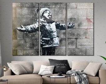 Boy catches snow wall art Urban art canvas Graffiti wall art canvas Abstract wall art Season’s Greetings Street art canvas
