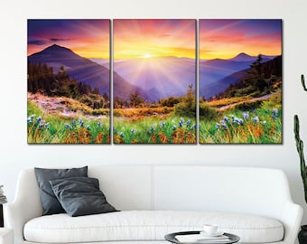 Sunrise canvas wall art Mountain canvas print Mountain meadow wall art Landscape print art Large canvas wall art