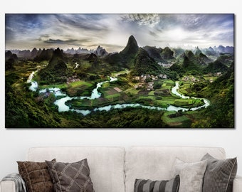 Landscape wall art River in mountains canvas Mountains print art Nature wall art Guanxi Zhuang canvas print