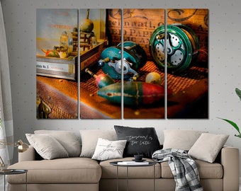 Fishing gear wall art Sport canvas Motivational wall art Retro fishing gear canvas