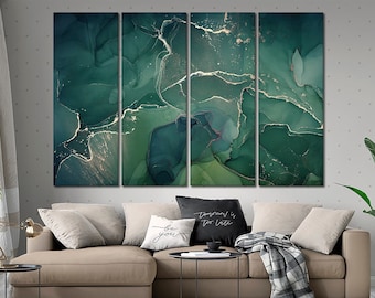 Green marble canvas wall art Abstract canvas wall art Dark green and yellow (gold) marble wall art Alcohol ink canvas Luxury abstract canvas