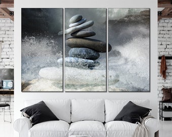 Zen stones canvas wall art Zen wall decor Zen and storm canvas Wave and stones canvas Bedroom living room decor