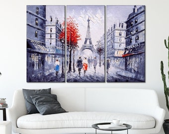 Paris canvas wall art Street of Paris canvas print Eiffel Tower canvas art Oil painting canvas print Multi panel canvas Large wall art