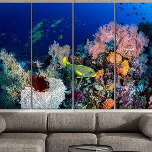 Underwater life wall art Сorals reef canvas art Сolorful tropical fish print artwork Ready to hang