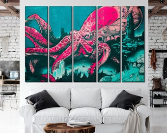 Octopus wall art Graffiti street art Octopus modern wall art Large octopus canvas Lord Bodner octopus (modern) wall art