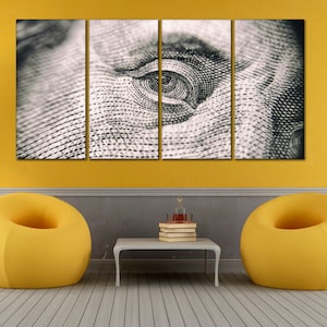 Money art Benjamin Franklin eye canvas print Dollar wall art Abstract canvas art Dollar money canvas print