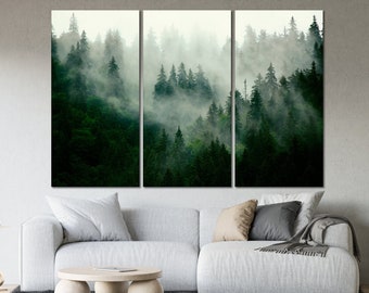 Foggy forest wall art Spruce forest wall decor Mountain forest canvas print Nature artwork