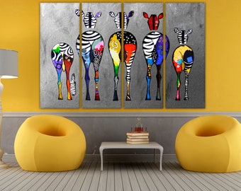Zebra abstract on gray background canvas wall art Colorful zebra wall decor Abstract wall art Colorful animal wall art