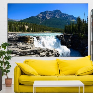 Sunwapta waterfall canvas art Mountains wall art Nature wall decor Waterfall artwork print Canada landscape wall art