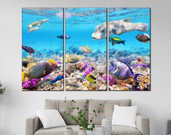 Fish canvas art Sea fish canvas wall art Underwater life canvas art Сorals reef wall art Colorful fish underwater canvas Tropical fish