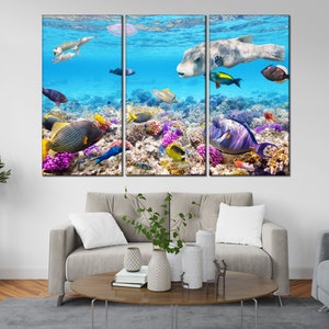 Fish canvas art Sea fish canvas wall art Underwater life canvas art Сorals reef wall art Colorful fish underwater canvas Tropical fish