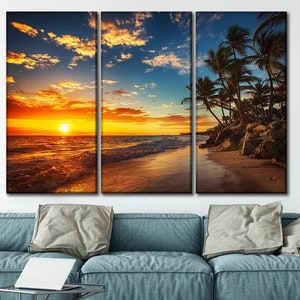 Beach wall decor Beach canvas art Sunset beach canvas wall art Beach poster Ocean wall decor Coast canvas print Beach wall art frame Sunset
