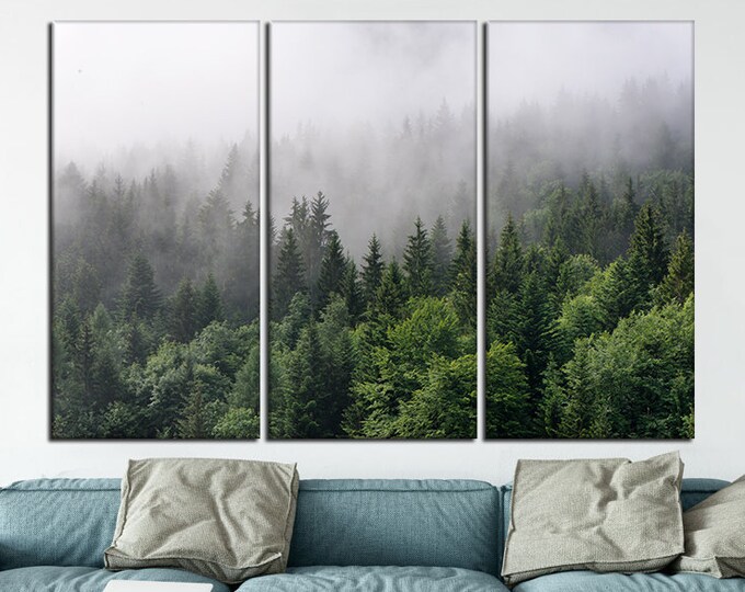 Misty Forest Wall Art Forest Canvas Wall Art Mountain Forest Etsy