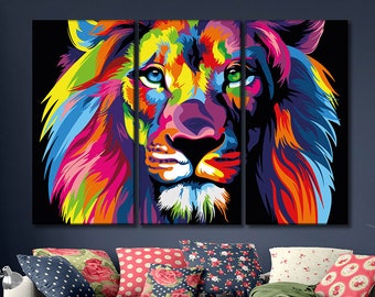 Lion canvas wall art Lion abstract pop art wall  Lion wall decor Lion canvas Pop art animal Colorful wall art canvas