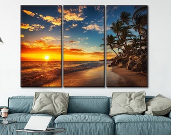 Beach wall decor Beach canvas art Sunset beach canvas wall art Beach poster Ocean wall decor Coast canvas print Beach wall art frame Sunset
