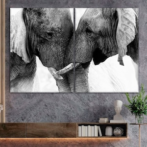 Elephants wall art Love canvas wall art Black white art Wild animals canvas print